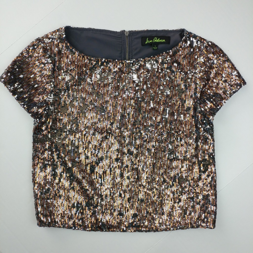 Sam Edelman Short Sleeve Sequin Crop Top